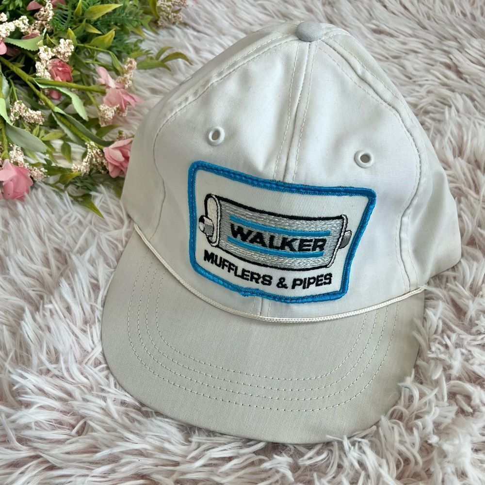 Vintage 90s Rope Band White Blue Walker Mufflers & Pipes‎ Patch Trucker Hat